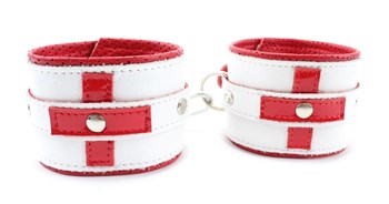 Бело-красные кожаные наручники  Медсестричка 