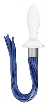 Белая анальная пробка Tail с синими хвостами