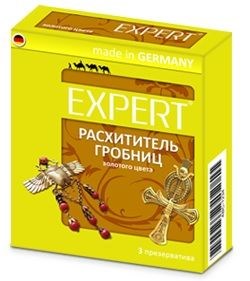 Золотистые презервативы Expert  Расхититель гробниц  - 3 шт.