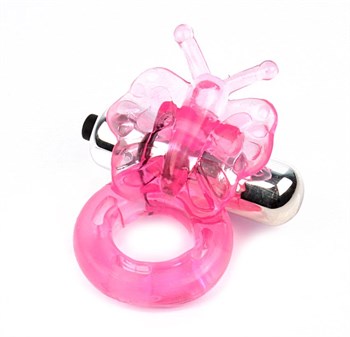 Розовое эрекционное виброкольцо Butterfly Ring