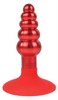 Красная анальная пробка-елочка с ограничителем - 9 см.