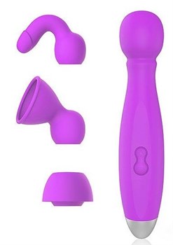 Фиолетовый вибромассажер BOWLING с 3 насадками