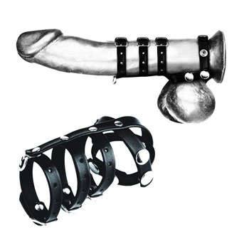 Комбинированный ремень на пенис с 3 кольцами и разделителем мошонки