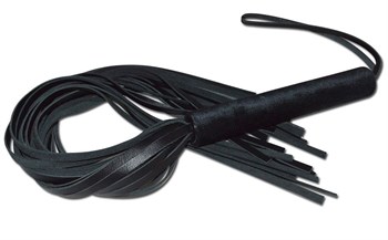 Чёрная кожаная плеть с жесткой ручкой - 63 см.