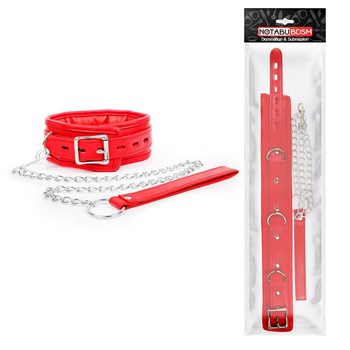Красный ошейник на металлическом поводке с ручкой-петлей