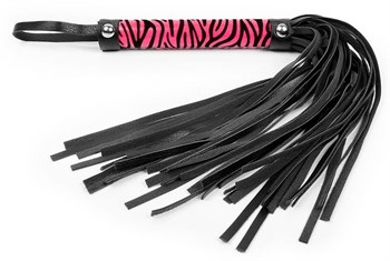 Черная многохвостовая плеть с круглой розовой ручкой-зеброй - 39 см. Bior toys NTB-80521