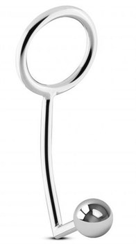 Серебристое эрекционное кольцо с анальной пробкой Sinner Metal Cock Ring With Anal Plug Size L