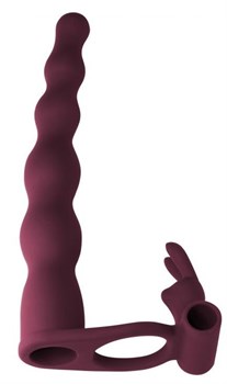Бордовая вибронасадка для двойного проникновения Jungle Bunny - 17 см.