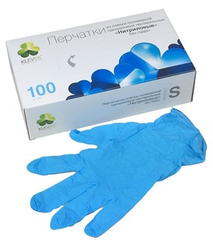 Голубые нитриловые перчатки Klever размера S - 100 шт.(50 пар)