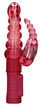 Красный вибратор-кролик Rotating Bubbles - 23,2 см.
