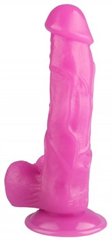 Розовый реалистичный фаллоимитатор на присоске - 24 см.