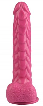 Розовый реалистичный фаллоимитатор с чешуйками на присоске - 24 см.