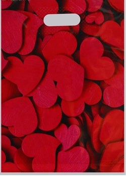 Полиэтиленовый пакет с красными сердечками - 31 х 40 см.
