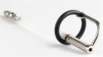 Серебристый фигурный уретральный стимулятор с силиконовым кольцом Джага-Джага 744-08 PP DD