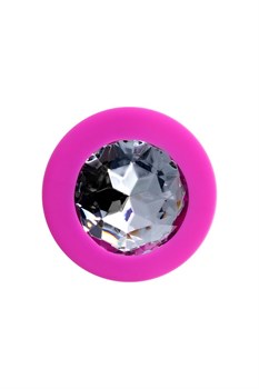 Розовая анальная втулка Brilliant с прозрачным кристаллом - 8 см.
