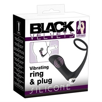 Черное эрекционное кольцо с анальной вибропробкой Vibrating Ring   Plug