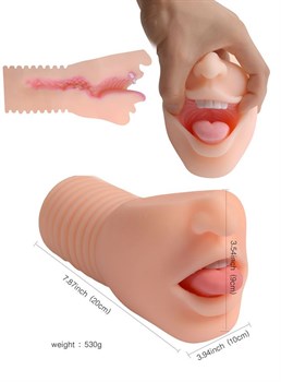Телесный мастурбатор-ротик с язычком и зубками