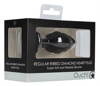 Черная анальная пробка Regular Ribbed Diamond Heart Plug - 7 см.