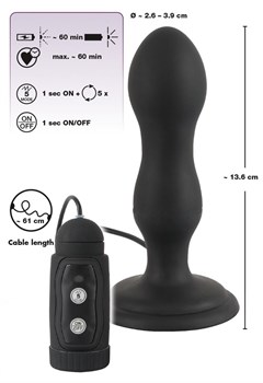 Черная анальная вибропробка с вращением Butt Plug - 13,6 см.