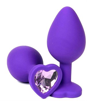 Фиолетовая силиконовая пробка с сиреневым кристаллом-сердечком - 7 см.