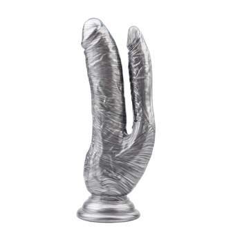 Серебристый анально-вагинальный фаллоимитатор Ivana Havesex - 19,5 см.