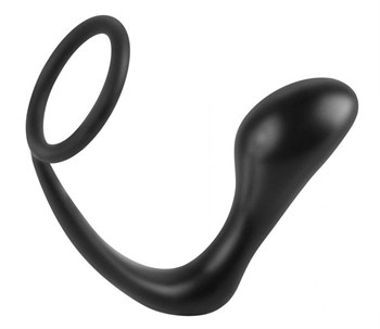 Черное эрекционное кольцо с анальным стимулятором Anal Plug Ring