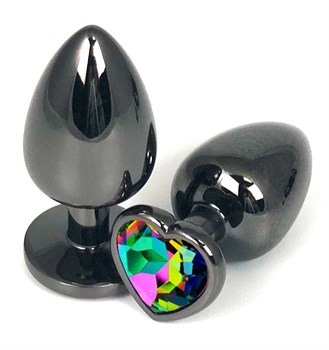 Черная анальная пробка Vander с разноцветным кристаллом-сердечком - 9 см.