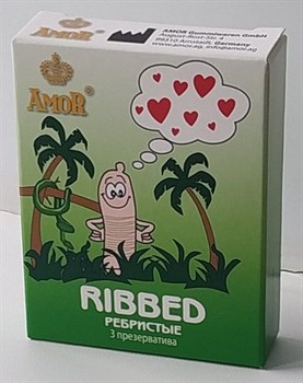 Ребристые презервативы AMOR Ribbed  Яркая линия  - 3 шт. AMOR AMOR Ribbed  Яркая линия  №3