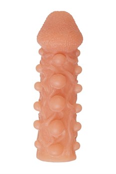 Телесная закрытая насадка с шариками Cock Sleeve 010 Size M - 15,6 см.