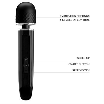 Черный мощный жезловый вибратор с изогнутой ручкой Charming Massager - 24 см.