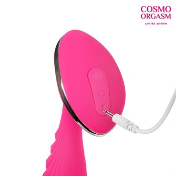 Розовый фигурный вибростимулятор для G-массажа - 16 см.