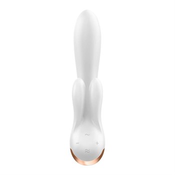Белый вибратор-кролик Double Flex с двумя клиторальными отростками - 20,1 см.