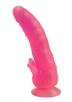 Розовый фаллоимитатор с лепестками у присоски - 18,5 см.