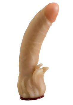 Телесная гелевая насадка-фаллос с клиторальными лепестками - 18,5 см. LOVETOY (А-Полимер) 200200
