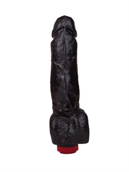 Чёрный вибромассажёр с мошонкой - 19 см.