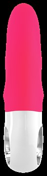 Ярко-розовый вибратор с клиторальным отростком MiSS Bi - 17 см.