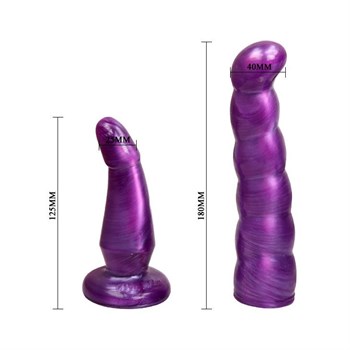 Фиолетовый страпон с двумя насадками - 18 см.