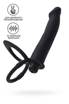 Черная насадка на пенис для двойного проникновения - 19 см.