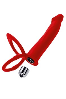 Красная насадка на пенис для двойного проникновения - 19 см.