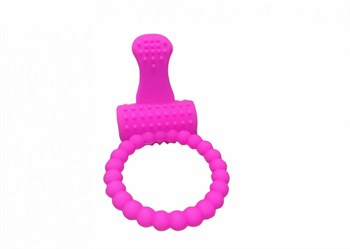 Розовое силиконовое эрекционное кольцо с вибрацией и язычком