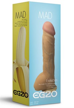  Большой реалистичный фаллоимитатор Mad Banana с мошонкой - 23,5 см.  FFF