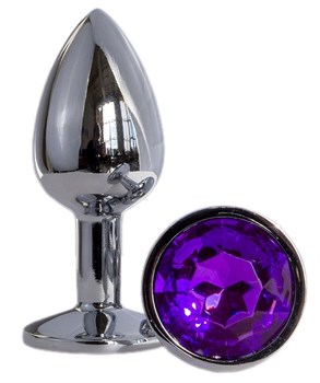  Металлическая анальная втулка с фиолетовым кристаллом - 7,2 см.  FFF