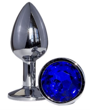  Металлическая анальная втулка с синим кристаллом - 7,2 см.  FFF
