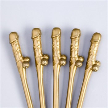 Золотистые коктейльные трубочки в виде пениса - 5 шт.