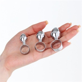 Набор из 3 серебристых анальных пробок с кольцом