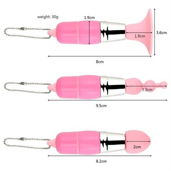 Розовый вибратор-брелок с 3 сменными насадками
