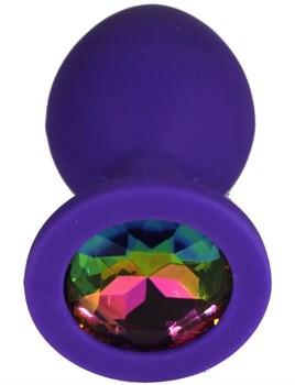 Фиолетовая анальная пробка с радужным кристаллом - 9 см.
