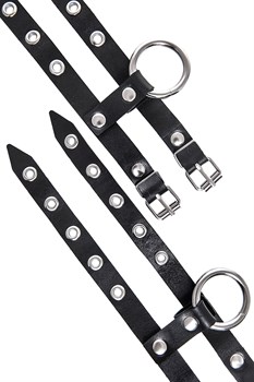 Черные однослойные кожаные наручники из двух ремешков