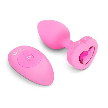 Розовый анальный плаг с кристаллом-сердцем Vibrating Heart Shape Jewel Plug S-M 371903