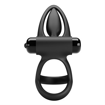 Черное эрекционное кольцо с 10 режимами вибрации и подхватом мошонки
